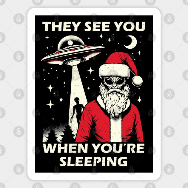 They See You When Your Sleeping UFO Alien Santa Abduction Magnet by SubtleSplit